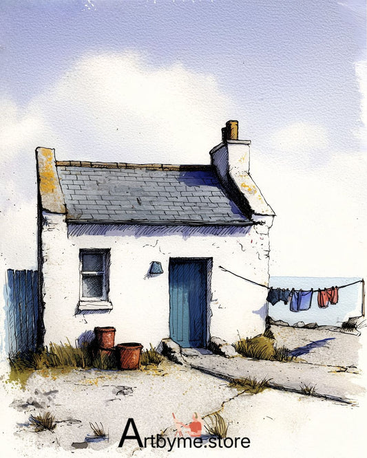 Quiet Seaside Living Watercolor Art – Coastal Printable Landscape