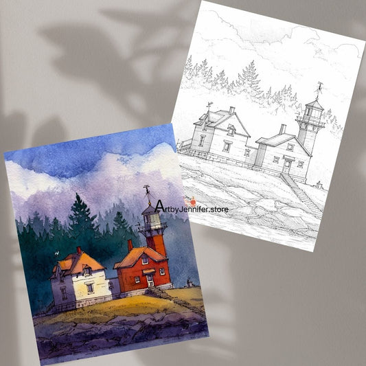 29 Simple Lighthouses Watercolor Coloring Pages