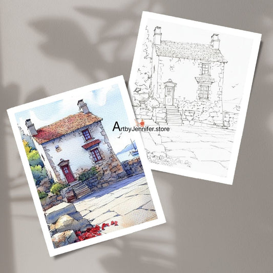 40 Vintage Cottage Watercolor Coloring Pages