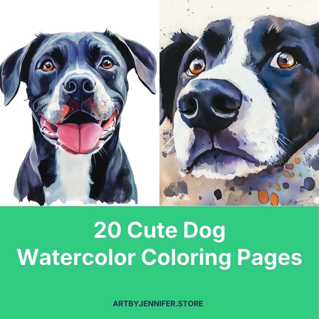 20 Cute Dog Watercolor Coloring Pages