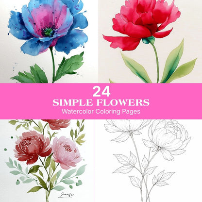 24 Simple Flowers Watercolor Coloring Pages