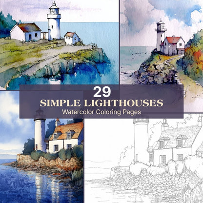 29 Simple Lighthouses Watercolor Coloring Pages