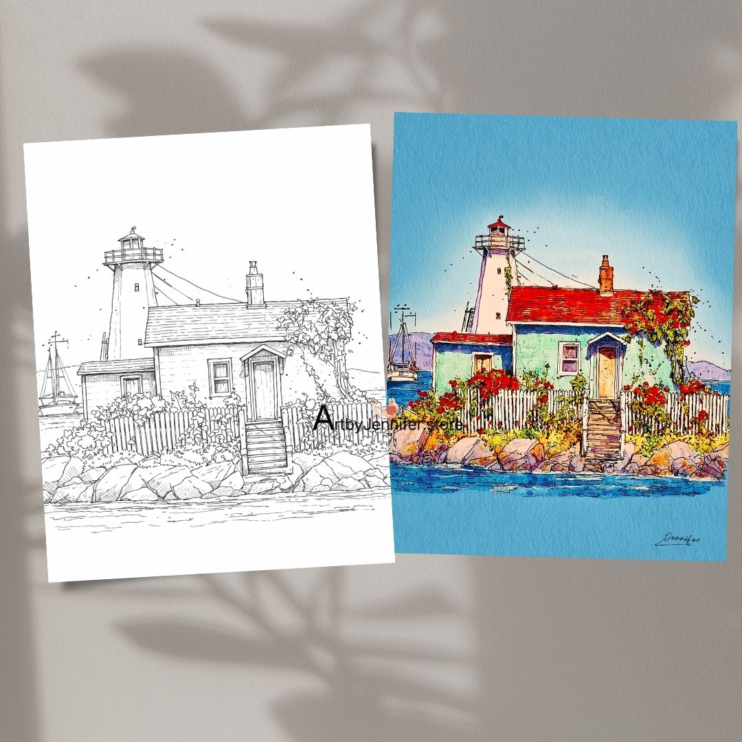 29 Simple Lighthouses Watercolor Coloring Pages