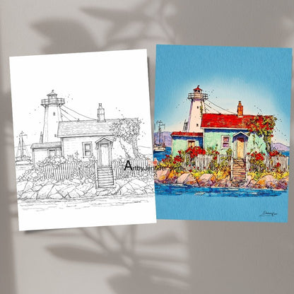 29 Simple Lighthouses Watercolor Coloring Pages