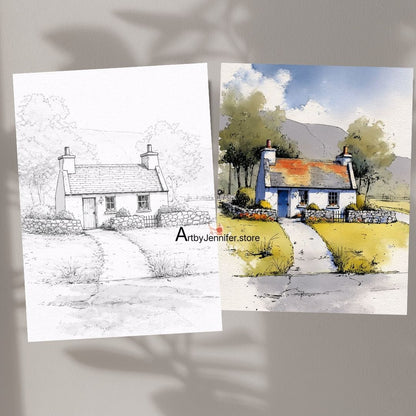 30 Country-Style Watercolor Coloring Pages