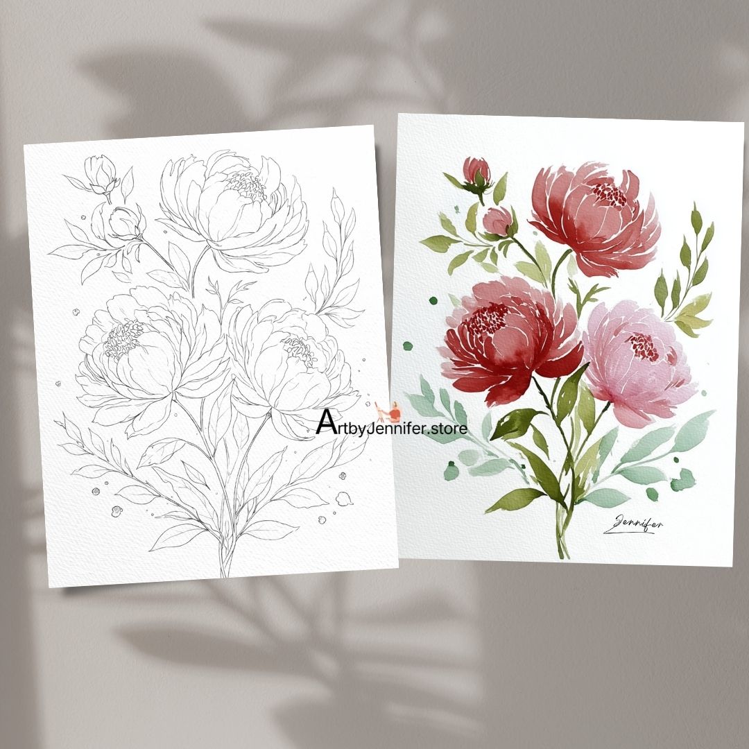 24 Simple Flowers Watercolor Coloring Pages