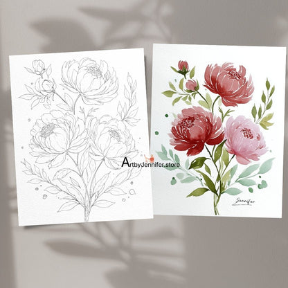24 Simple Flowers Watercolor Coloring Pages