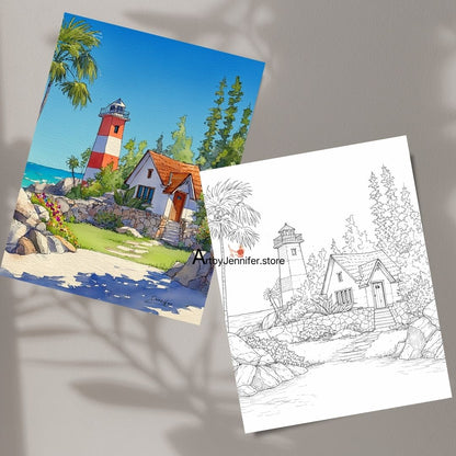 29 Simple Lighthouses Watercolor Coloring Pages