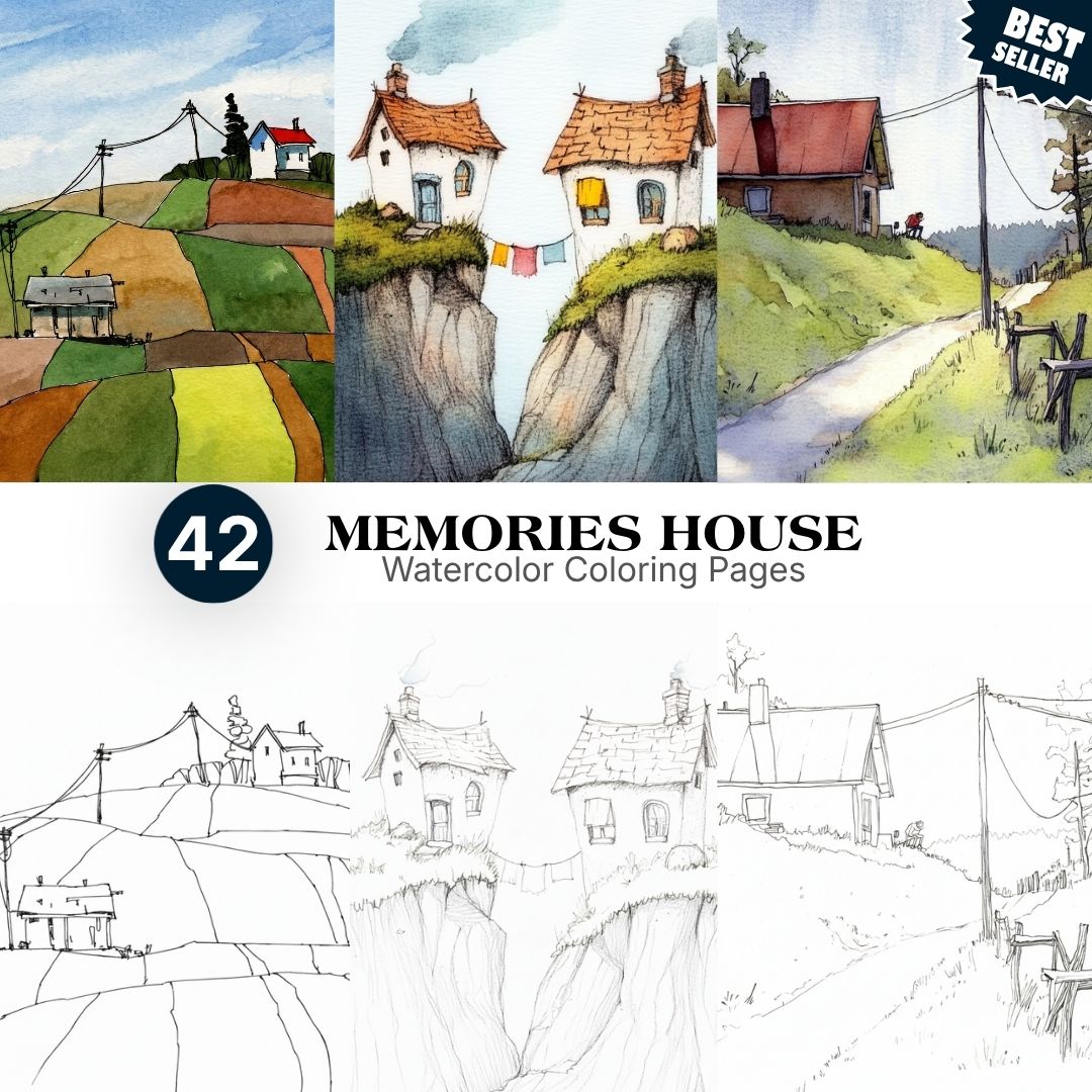 42 Memories House Watercolor Coloring Pages