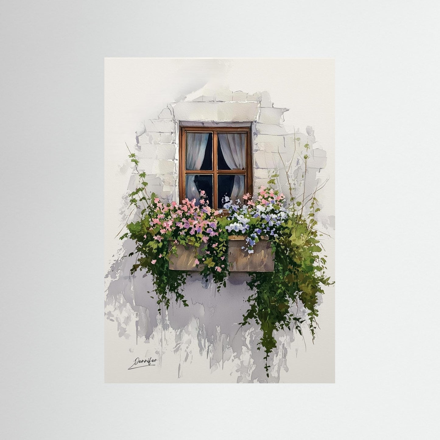 European Floral Window – Fine Art Watercolor Print