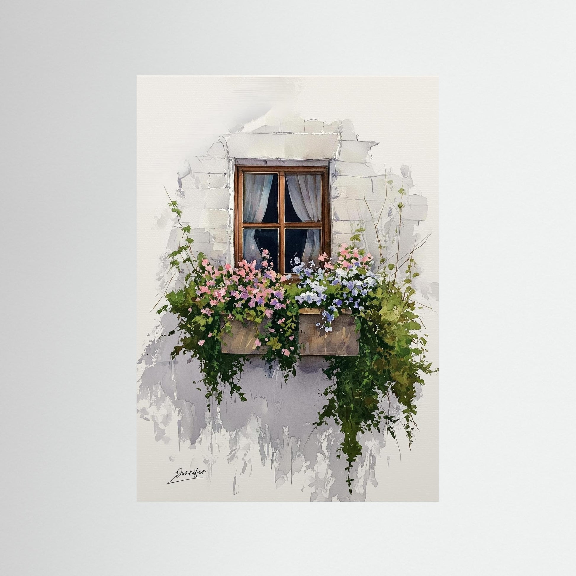 European Floral Window – Fine Art Watercolor Print