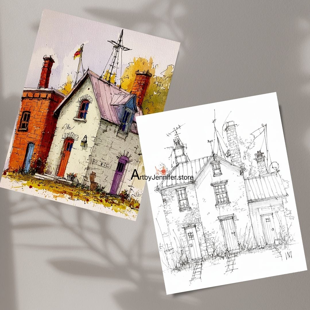 21 Whimsical House Watercolor Coloring Pages