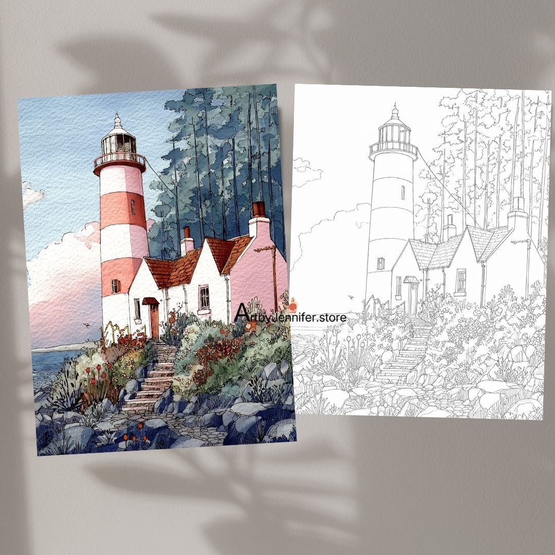 29 Simple Lighthouses Watercolor Coloring Pages