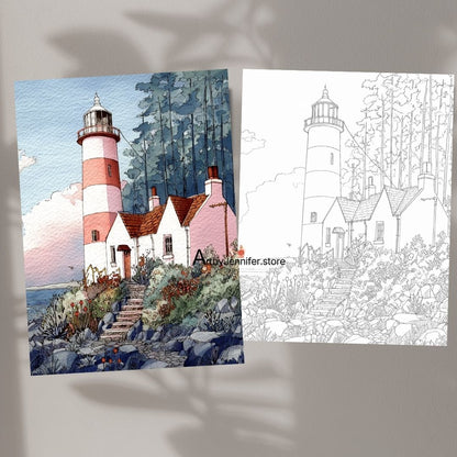 29 Simple Lighthouses Watercolor Coloring Pages