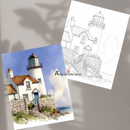 29 Simple Lighthouses Watercolor Coloring Pages